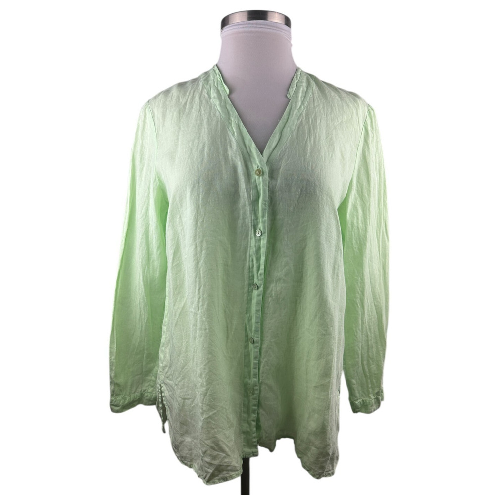 Eileen Fisher 100% Irish Linen Button Front Shirt Green Large Top Coastal Beachy - Picture 4 of 16